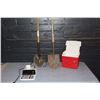Image 1 : Small Coleman Cooler, Spades (2) & Sharp Adding Machine (Working)