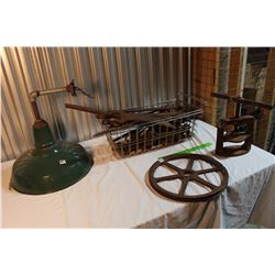 Lot Of Large Wrenches, Light Fixture, Etc