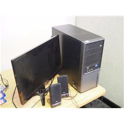 Computer Tower, Monitor, And Speakers