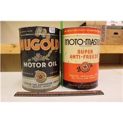 Tin Cans (2)”Nugold” Motor Oil & “Moto-Master” Super Anti-Freeze (All Emptied)