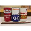 Image 3 : Motor Oil Tin Cans (3)(Esso “Essolube”, Gulf “Gulflube”& Getty “Veedol”)(All Emptied)