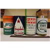 Image 1 : Motor Oil Tin Cans (4)(United Farmers of Alberta, Friqidal, Case& Quaker State)(All Emptied)