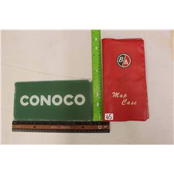 Conoco Glass Sign& BA Map Case w/Maps (Ontario, Manitoba& Saskatchewan)