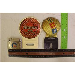 Shell And Supertest Vintage Licence Plate Advertising Reflectors W/ North Star Vintage Lighter