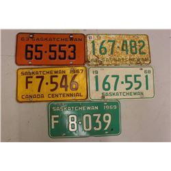 Saskatchewan License Plates (5)(1963,1966-69)