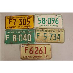 Saskatchewan License Plates (5)(1967-71)