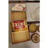 Image 5 : Lot of Containers (A&W Jug, Trump Cigar Box, Riley’s Toffee Tin, Moirs Cherry Cocktails Box, Etc;)