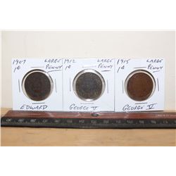 1907 Edward Penny, 1912 George V Penny, 1915 George V Penny (All Large)