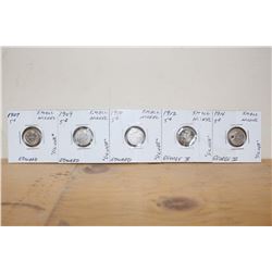 1907 Edward, 1909 Edward, 1910 Edward, 1912 George V, 1914 George V- All “Silver” Nickles