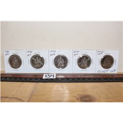 1985,1994,1999,2001,2002 Half-Dollar Coins (Queen’s 50th)