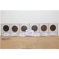 Indian Head Pennies 1901-07 (6)(Not Including 1905)