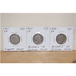 1911 Liberty Head, 1925&1926 Buffalo/Indian Head Coins