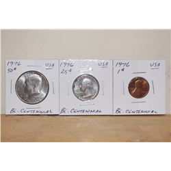 1976- Bi Centennial Year: Half-Dollar, Quarter& Penny