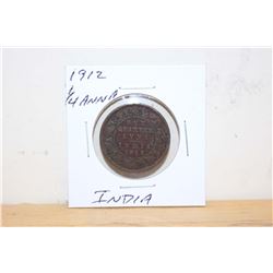 1912 ¼ Anna India Coin