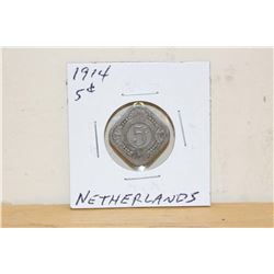 1914 Five Cents Netherlands Coin