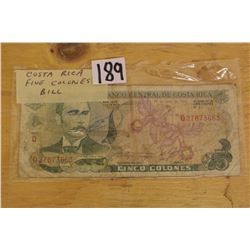 Costa Rica Five Colones Bill
