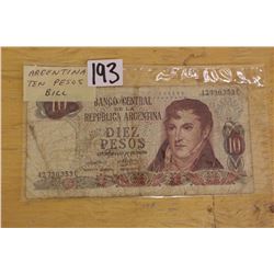 Argentina Ten Pesos Bill