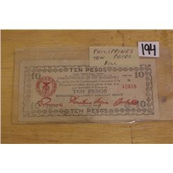 Philippines Ten Pesos Bill
