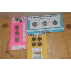 George V 5 Cent Coins- 1930, 1931, 1932, U.S. Indian Head/Buffalo 5 Cent Coins- 1927,1928,1929& Linc