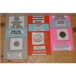 1922 Canadian 5 Cent, 1909 Edward VII Large Cent& Calgary Coin Assoc. Centennial Year Medal- Histori