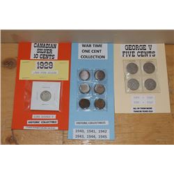Collection War Time 1 Cent 1940 to 1945, George V 5 Cent Coins- 1929, 1930, 1931, 1932, 1929& 800 Fi