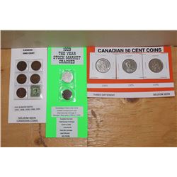 1929- Year Stock Market Crashed- 1 Cent&5 Cent Coins, Scarcer Date 1 Cent 1937 to 1954& Canadian 5 C