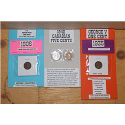 1906 U.S. Indian Head- 1 Cent, 1935 1 Cent& 1942 Canadian 5 Cent Nickel Issue& Tombac- Emergency Iss