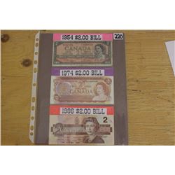 Canadian $2.00 Banknotes- 1954, 1974, 1986