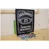 Image 1 : Jack Daniel’s Whiskey Framed Poster (17”x21”)& Assortment of Automotive Related Badges
