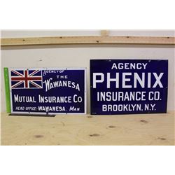 “Agency Phenix Insurance Co.” Brooklyn, N.Y. Metal Sign (20”x14”) & “Agency of The Wawanesa Mutual I