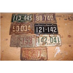Lot of Saskatchewan License Plates (7)(Dated 1954,1955,1955,1958&1960)