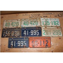 Lot of Saskatchewan License Plates (8)(Dated 1962,1963&1964)