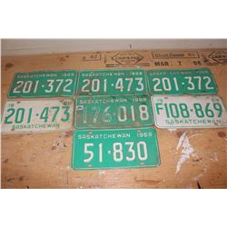 Lot of Saskatchewan License Plates (7)(Dated 1968&1969)