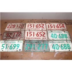 Lot of Saskatchewan License Plates (9)(Dated 1970&1971)