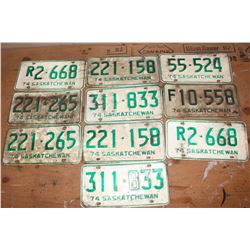 Lot of Saskatchewan License Plates (10)(All Dated 1974)