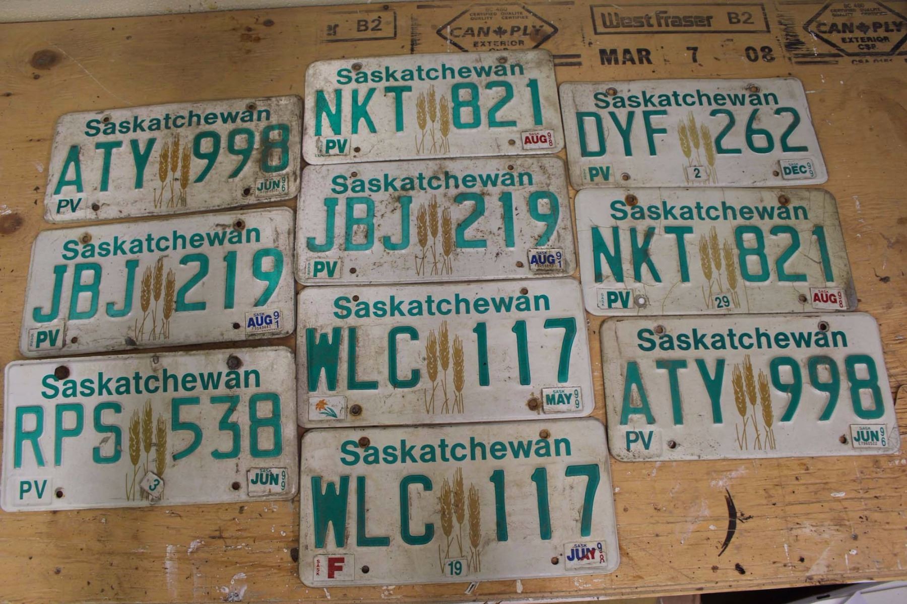 Lot of Saskatchewan License Plates (10)(Dated 1991,1996,1998,1999