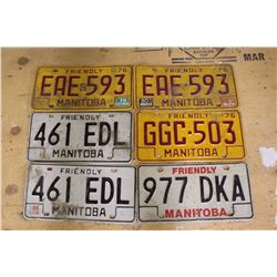 Lot of Manitoba License Plates (6)(Dated 1976,1986,Others Unknown)