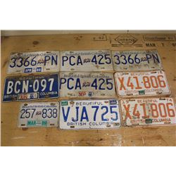 Lot of British Columbia License Plates (9)(Dated 1974,1977,1986,1988,Others Unknown)