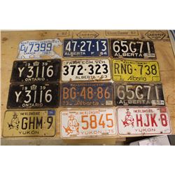 Lot of Assorted Canadian License Plates (12)(Yukon,Northwest Territories, Alberta, Ontario)(Various