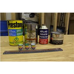 Lot of Assorted Tin Cans (7)(Prestone, Atlas,Whiz, Humbrol, Etc;)