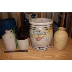 Lot of Ceramic Jugs (4)(Water Cooler Needs Repairs (14.5”x12”))