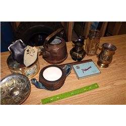 Lot of Misc. (Players Tin, Assorted Brassware, Tin Container W/ Misc Items Inside, Etc;)