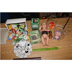 Lot of Misc. (Assorted Pins & Toys, Handy Picture Puzzle, Mickey & Miney Clock(Not Complete),Etc;)