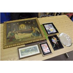 Lot of Assorted Framed Pictures (5) & Oval Mirror