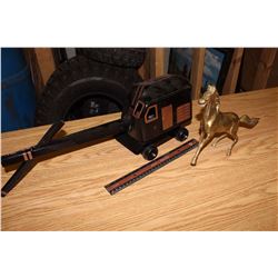 Metal Toy Tractor & Brass Horse