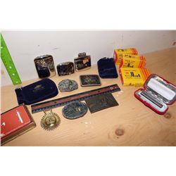 Lot of Pocket Heaters, Belt Buckles & Lighters