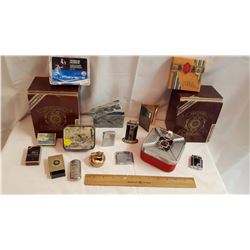 Lot of Assorted Tobacco Related Items (Lighters, Boxes, Tins,Etc;)