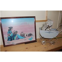 Doll Carriage & Framed Navajo Print (30”x24”)