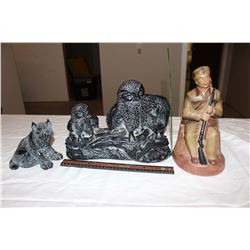 Davy Crockett Coin Bank & 1970s Soapstone Statues