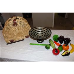 Picnic Basket, Fruit Bowl & Glass Fruit
